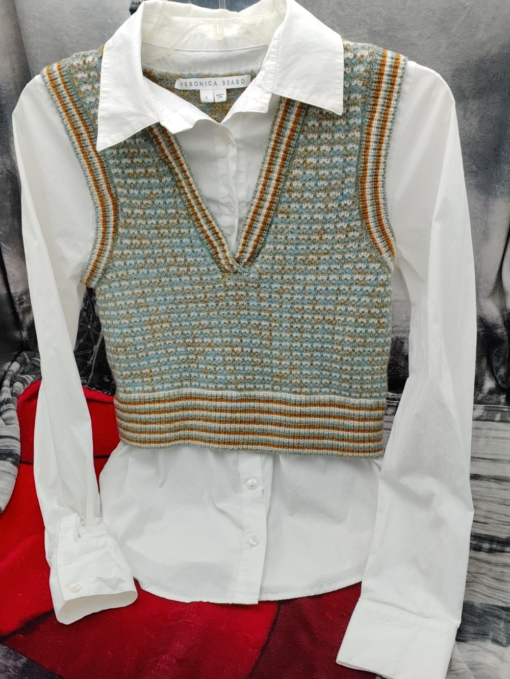 Veronica Beard Merino Wool Striped Button-Up Top
